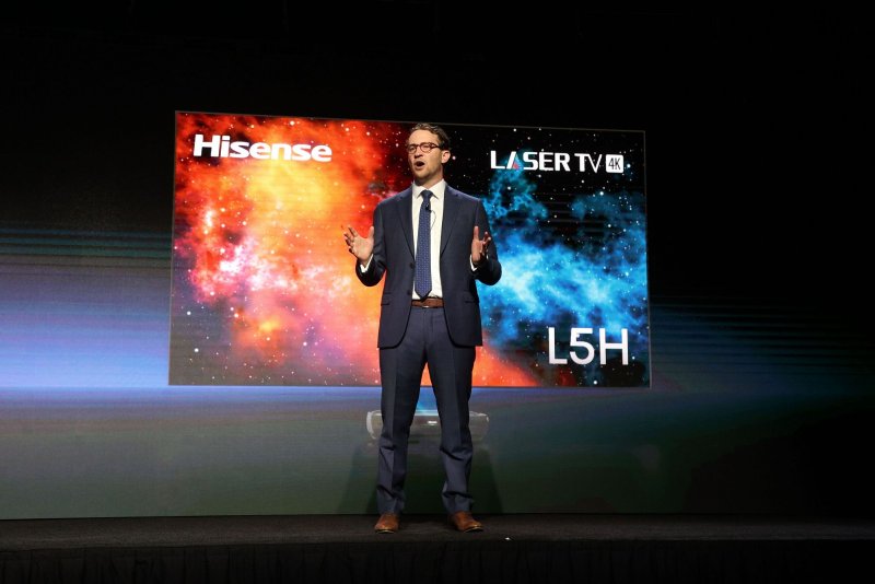 David Gold, President of Hisense USA speaks on stage during the 2023 International CES, at the Mandalay Bay Convention Center in Las Vegas, Nevada on Wednesday. Photo by James Atoa/UPI | <a href="/News_Photos/lp/396b46be0a3964e8dca8d3752e8b33d9/" target="_blank">License Photo</a>