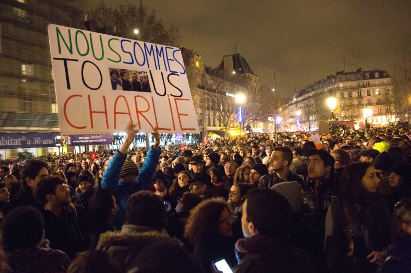 French people rally at one of Paris' main squares in a display of solidarity after the terrorist attack at Charlie Hebdo weekly newspaper in Paris on January 7, 2015. File Photo by Eco Clement/UPI