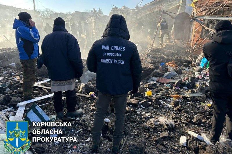 A Russian missile strike on a market in the Ukrainian village Shevchenkove killed two women and injured three other women and a 10-year-old girl Monday, Ukrainian officials said. Photo courtesy of Kharkiv Regional Prosecutor’s Office/Telegram