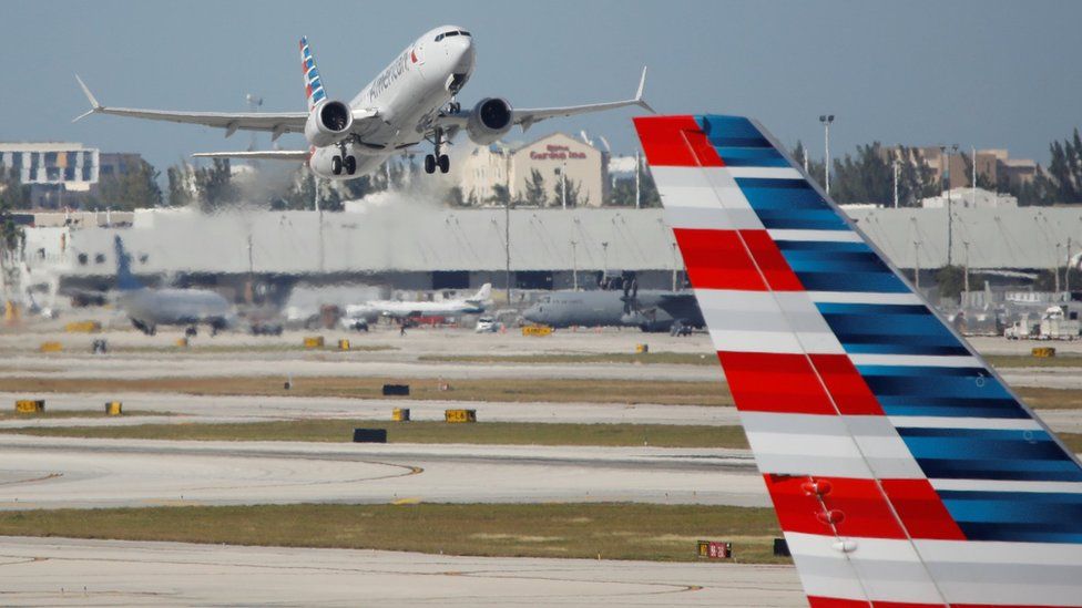 American Airlines flight 718, the first U.S. Boeing 737 MAX commercial flight since regulators lifted a 20-month grounding in November, takes off from Miami, Florida, U.S. December 29, 2020