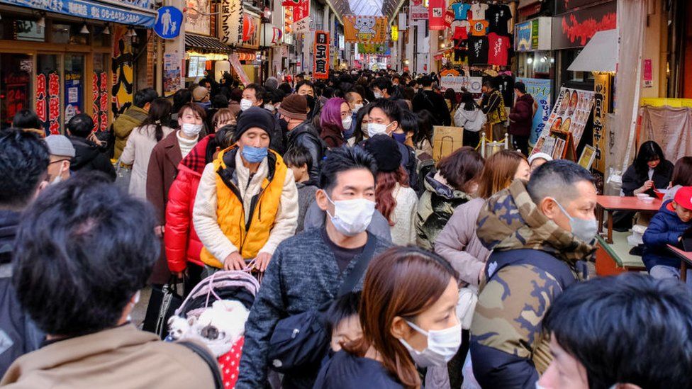 Shoppers in Osaka, Japan.