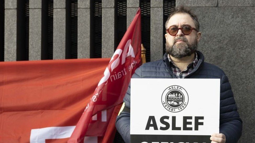 Aslef member on picket line in November