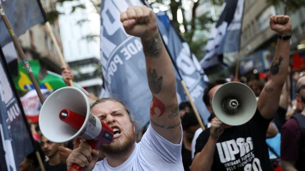 Pro-democracy demonstrators march in Brazil