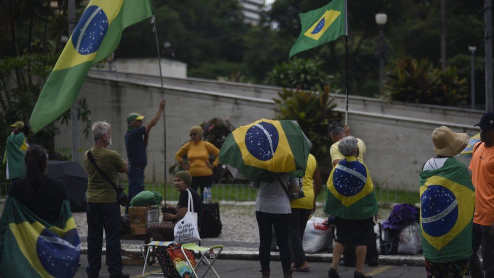 Supporters of Jair Bolsonaro in Rio de Janeiro on Monday