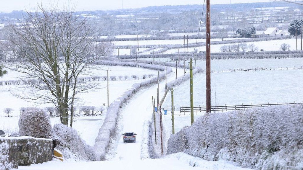 Roads in Armoy, County Antrim, were particularly challenging on Tuesday morning