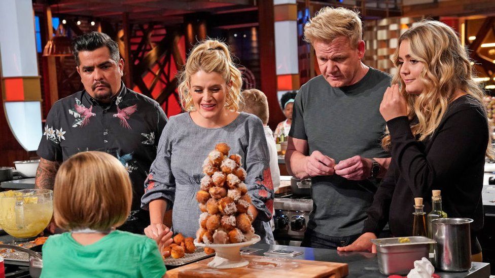 Gordon Ramsay and his daughter Matilda Ramsay (right) on the set of MasterChef Junior