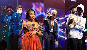 Some award winners on the night (L-R): Kuami Eugene, Adina, KiDi and Yaw Tog