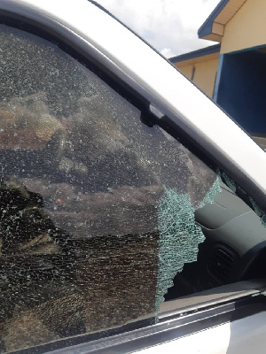 A bullet penetrated the window of the front passenger seat of the bullion van