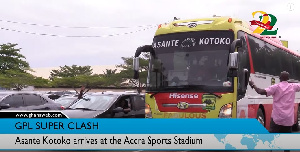 The Asante Kotoko team bus arriving at the Accra Sports Stadium