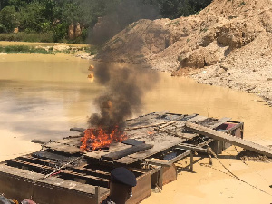 Galamsey equipment being burnt