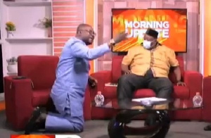 Former Adentan MP, Kojo Adu Asare on his knees on live TV begging the National Security Minister