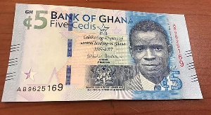 The cedi traded against the dollar at a mid-rate of 5.7532