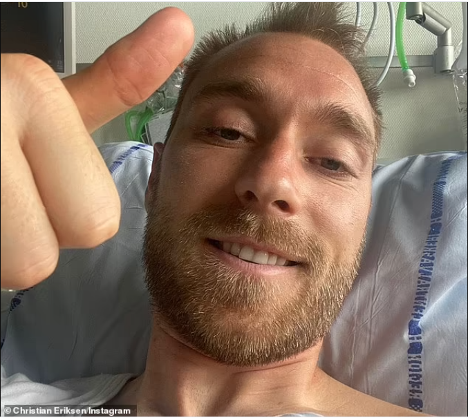 Christian Eriksen shares first photo in hospital after cardiac arrest on the pitch