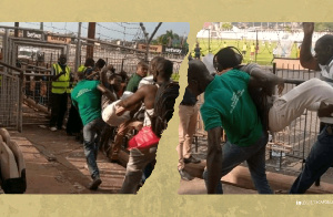 Photos of a journalist being thrown out of a match venue