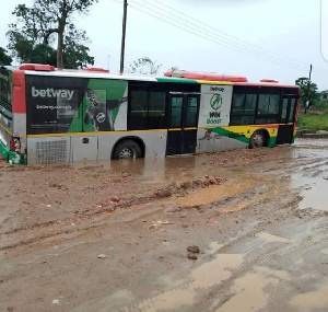 A Metro Mass Transit that conveys students to lectures stuck in mud