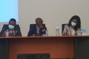 Members of the Ejua riots committee sit at the Prempeh Assembly Hall in Kumasi