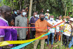 George Mireku Duker performing the sod cutting ceremony