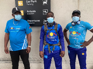 Sebastianus Natanael with his team at the airport