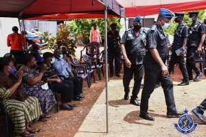 Police officials at the home of late Chief Inspector Donnie Ahiable