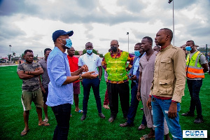 CEO of CODA, Lawyer Jerry Ahmed Shaib interacting with some enthusiastic football-loving youth