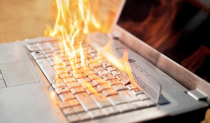 A social media user claims that one of the laptops given to teachers in Ghana caught fire