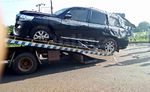 Ignatius Baffour-Awuah's vehicle was involved in a car crash. Photo credit Joyonline.