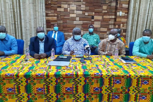 Mark Dankyira Korankye, TEWU General Secretary addresses a press conference