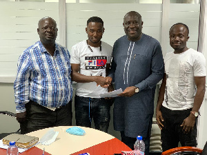 Isaac Agyenim Boateng after signing his contract with Hearts of Oak