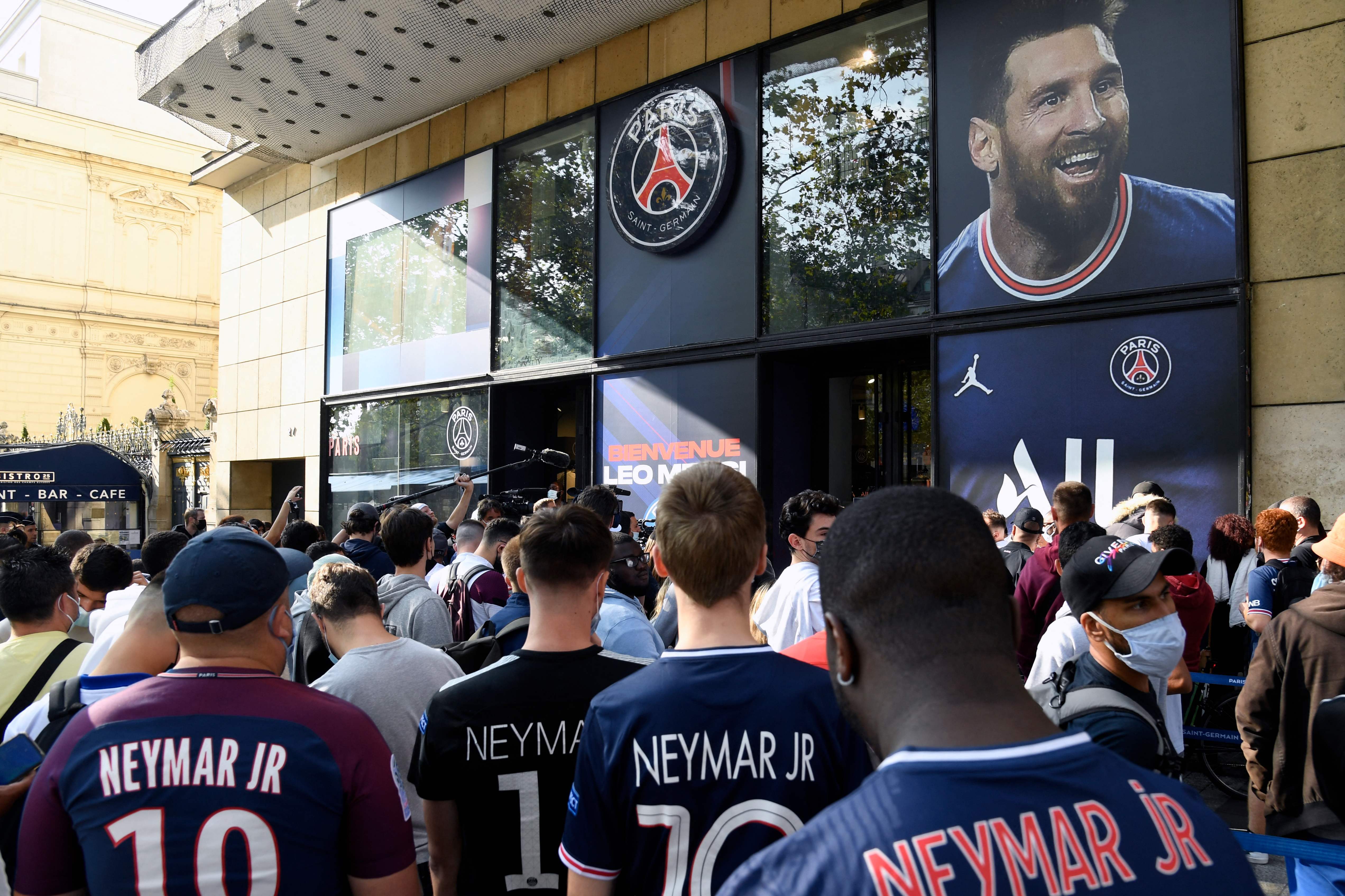 Fans queued for hours outside the PSG club shop to get their hands on a 'Messi 30' jersey after they sold out online in just 30 minutes