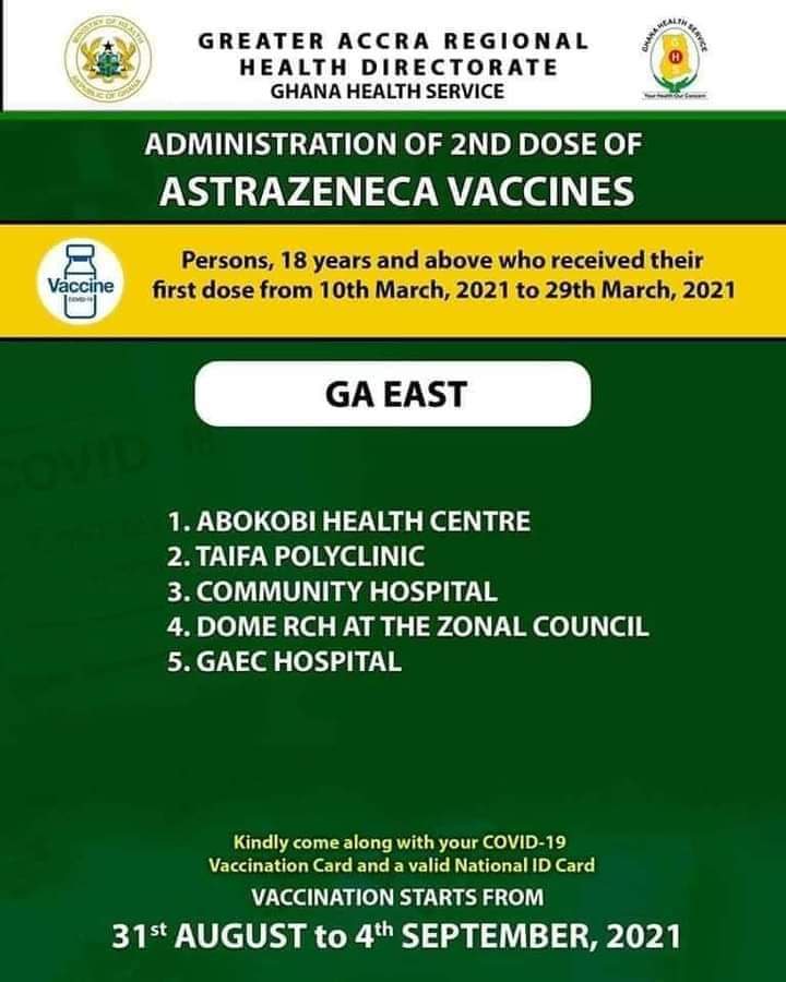 Check out where to get 2nd dose of AstraZeneca vaccine from Aug 31 to Sept. 4