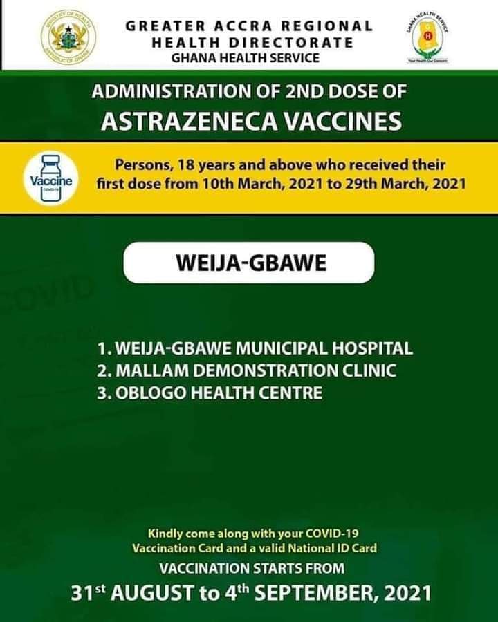 Check out where to get 2nd dose of AstraZeneca vaccine from Aug 31 to Sept. 4