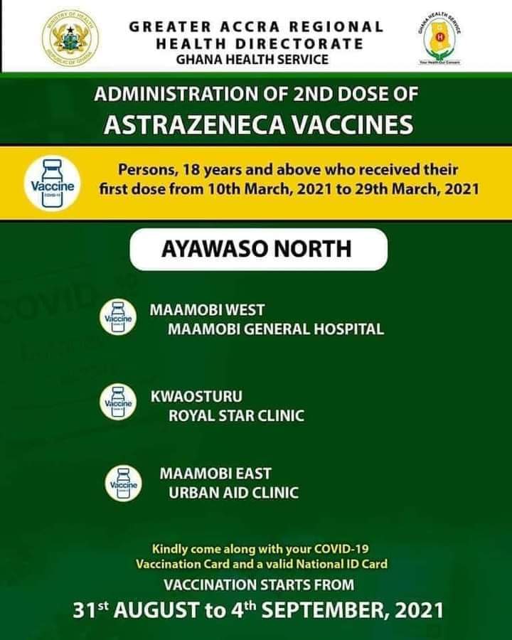 Check out where to get 2nd dose of AstraZeneca vaccine from Aug 31 to Sept. 4