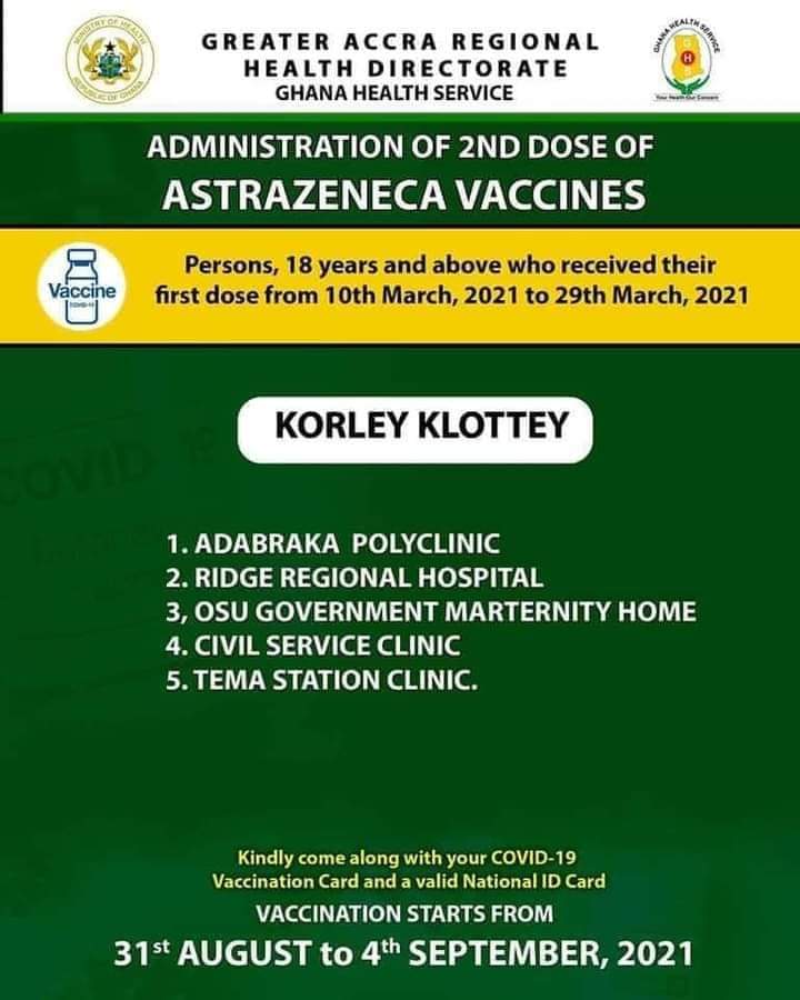 Check out where to get 2nd dose of AstraZeneca vaccine from Aug 31 to Sept. 4