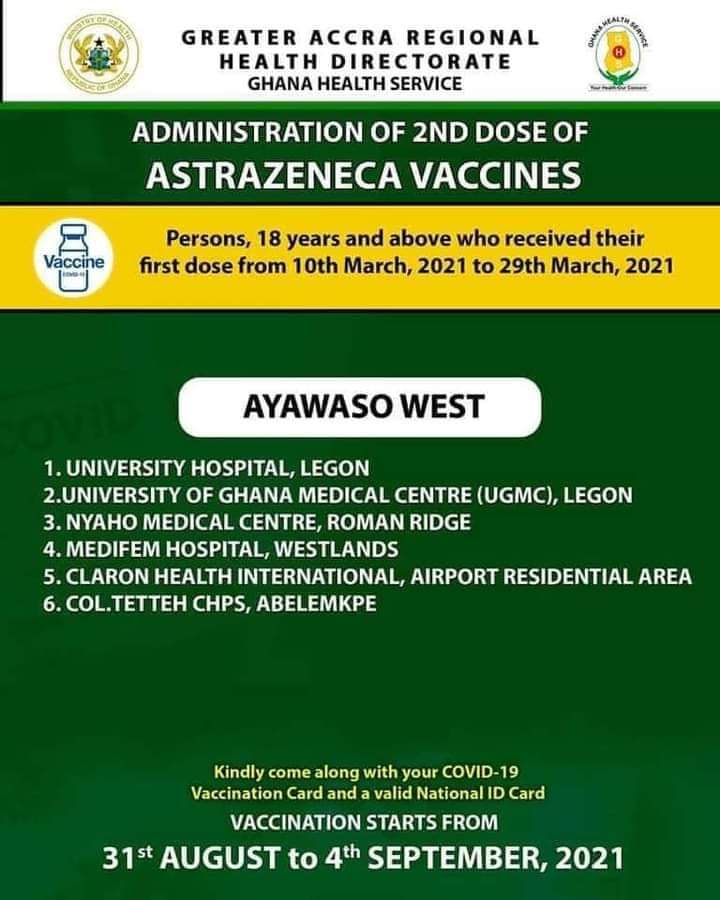 Check out where to get 2nd dose of AstraZeneca vaccine from Aug 31 to Sept. 4