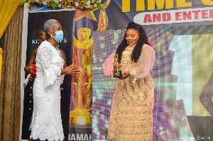 Nollywood actress, Halima Abubakar receiving a special award in Ghana