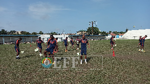 The Ethiopians training at the Robert Mensah Stadium