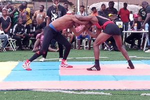 Wrestlers in action during the Greater Accra Wrestling competition