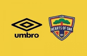 Logos of kit manufacturer Umbro and Hearts of Oak