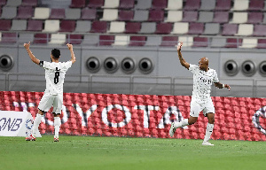 Andre Ayew (right) celebrates scoring a goal for his club Al Sadd