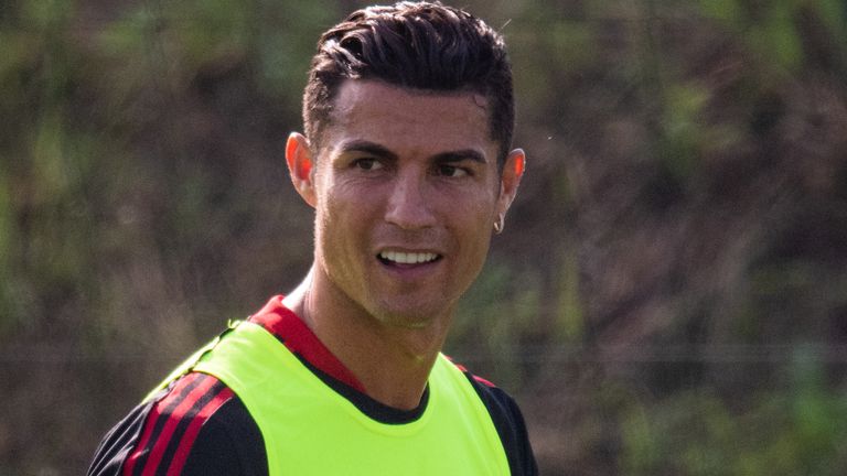 Cristiano Ronaldo trains with Manchester United for the first time after rejoining the club from Juventus