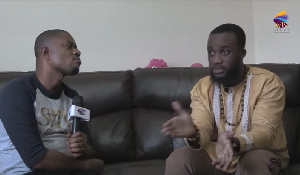 Emmanuel Sarfo (right) shares his experiences with SVTV's DJ Nyaami in London