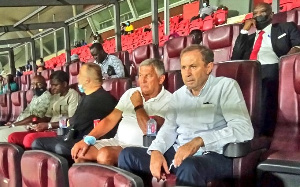 Milovan Rajevac with his assistants at the Stadium