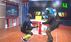 Akrobeto and referee Somo on the studio dance floor