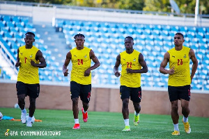 A photo of Black Stars players at training