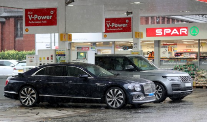 Cristiano Ronaldo’s Bentley was spotted at a Shell garage near his Manchester home (Picture: Eamonn and James Clarke)