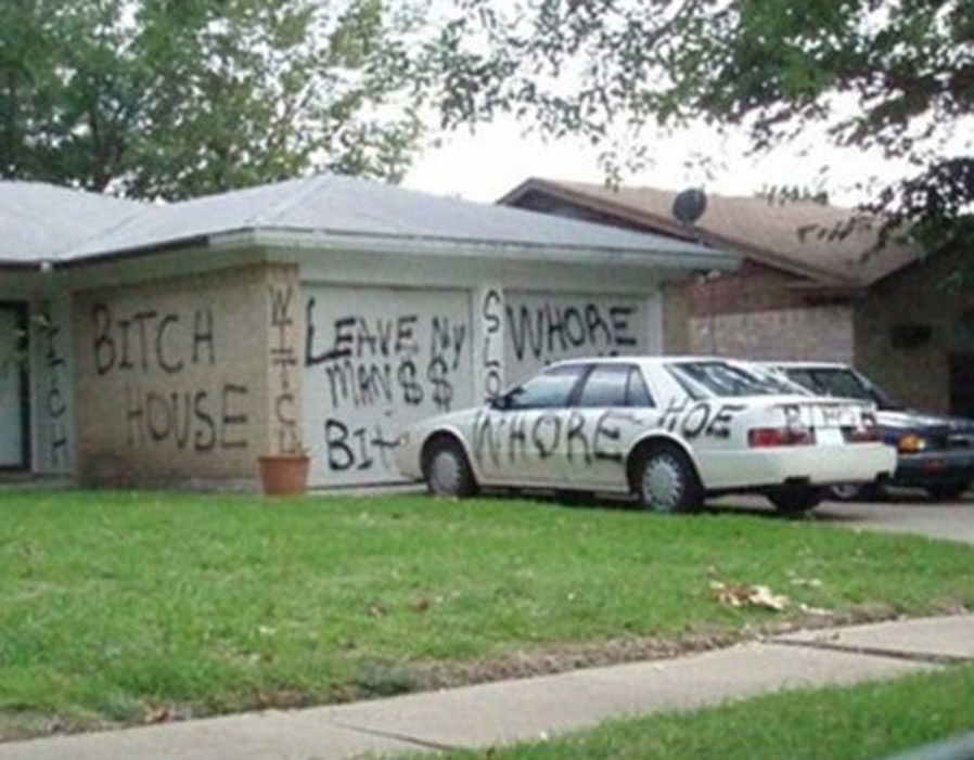 An angry husband takes revenge on a house 