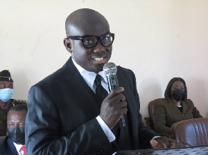 Godfred Dame speaking during the visit at the James Camp prison