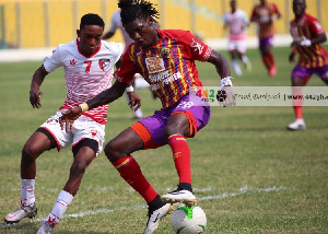 Sampson Agyapong (L) scored WAFA's goal against Hearts of Oak