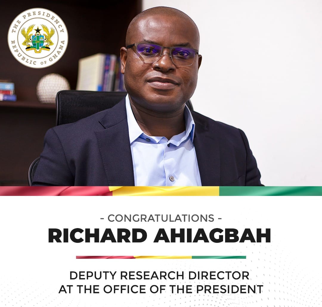 May be an image of 1 person and text that says 'TH PRESTDENCT PRUSG OF GRINN -CONGRATULATIONS RICHARD AHIAGBAH DEPUTY RESEARCH DIRECTOR AT THE OFFICE OF THE PRESIDENT'