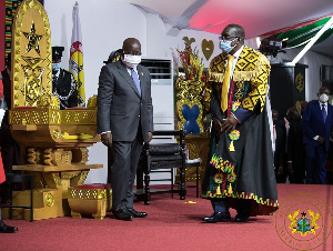 Speaker Alban Bagbin walks past President Akufo-Addo in January 2021